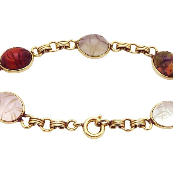 Vintage 12K Gold Filled Aumara Scarab Beetle Egyptian Revival Gemstone Bracelet - Picture 7 of 10